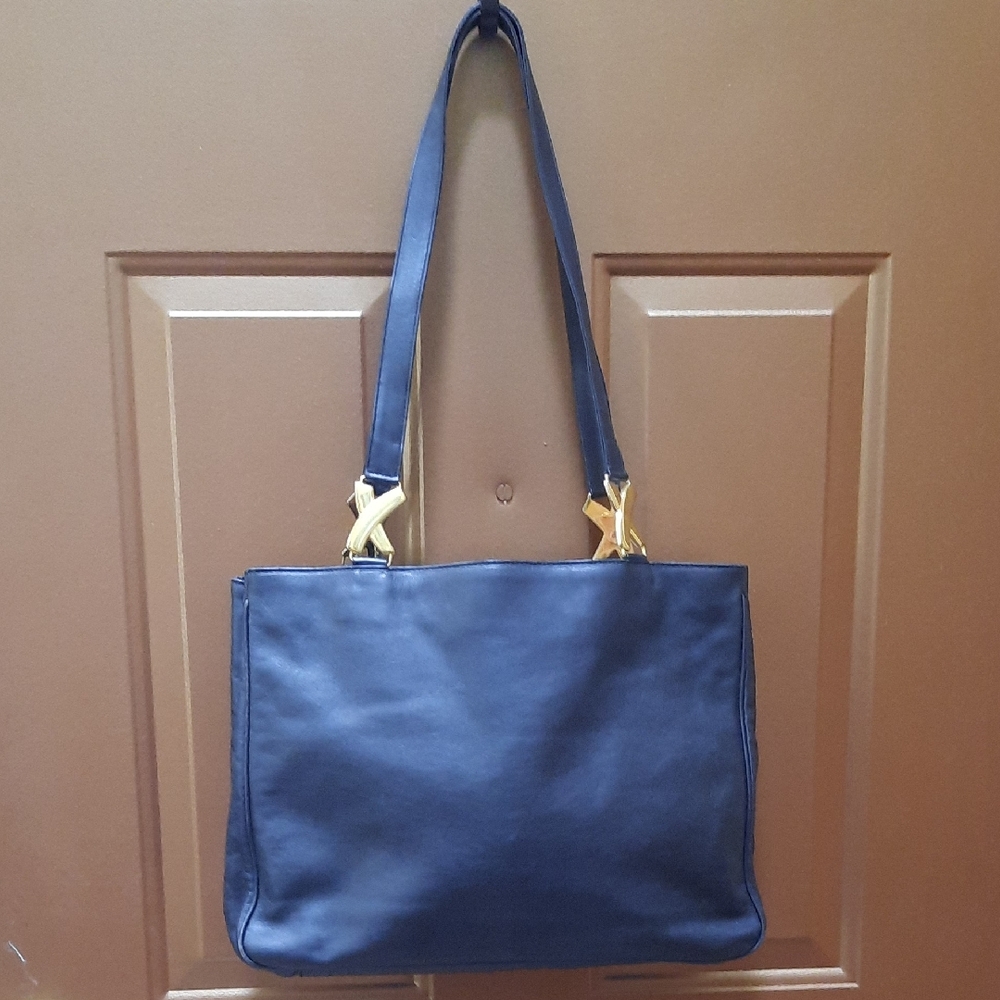 Paloma Picasso Black Shoulder Bag with Gold Accents